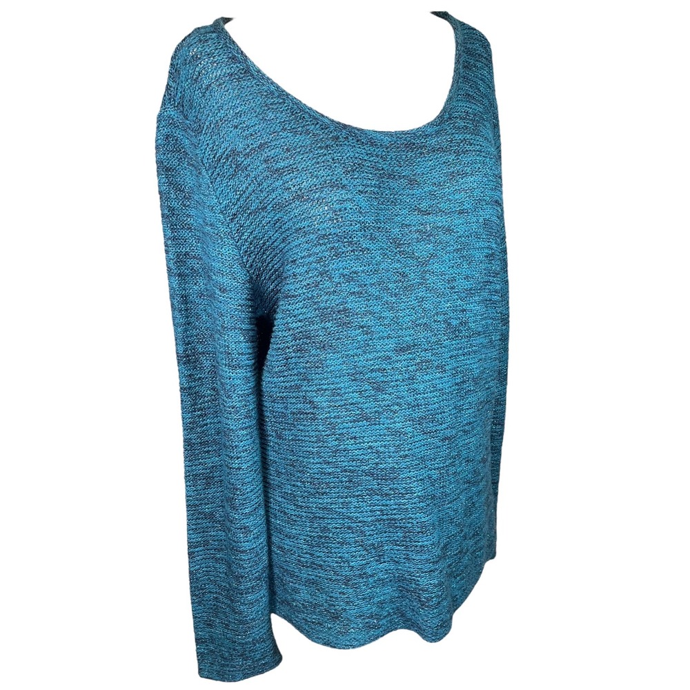 French Laundry Teal Speckled Knit Sweater Stretch Pullover Scoop Neck Size XL - Picture 3 of 5